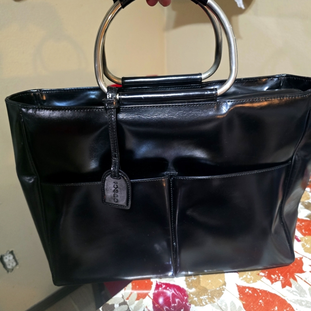 Authentic GUCCI Vintage Leather Hand Tote Bag Black - Picture 1 of 11
